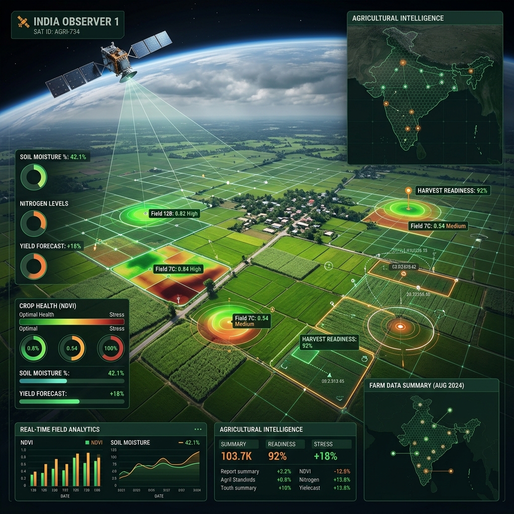 Satellite Earth Observation over green crop fields